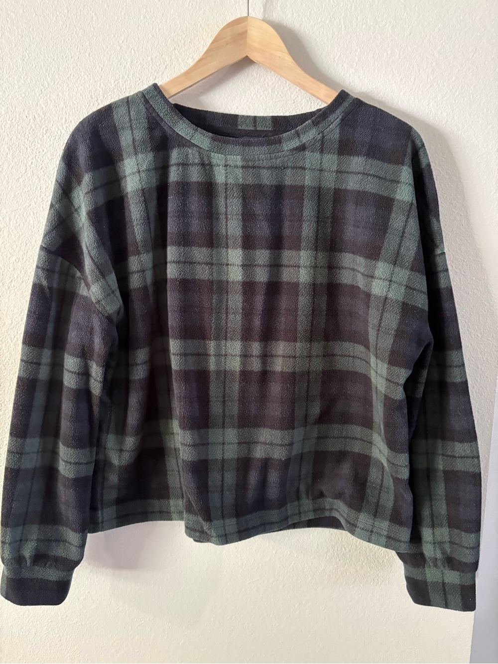 Plaid Cabincore Cropped Lounge Fleece Sweater Gap Body Large